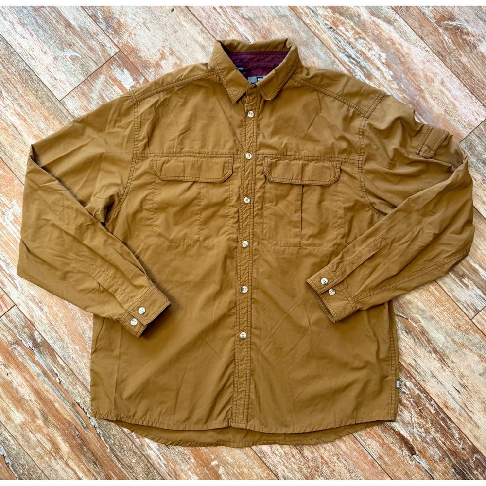 REI Sahara Medium Brown Long Sleeve UPF 40+ Hiking Fishing Utility Shirt 2006